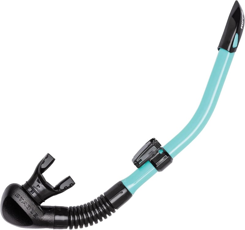Stable Scuba Diving and Snorkeling Dry Snorkel - Low Profile & Lightweight with Flexible Folding Vinyl Tube - Shark Fin-Shape Tip Hinged Keeper & Purge Valve